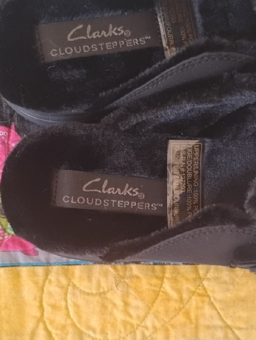 Clarks Black Slip-On Cloudsteppers Mule Faux Fur Lined NWOT - Picture 2 of 7